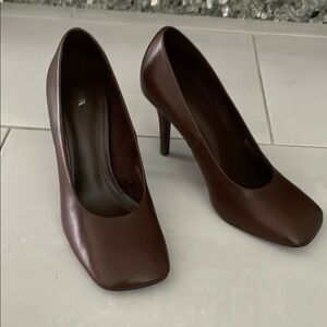 Zara Brown Heels Square Toe Minimalist Design